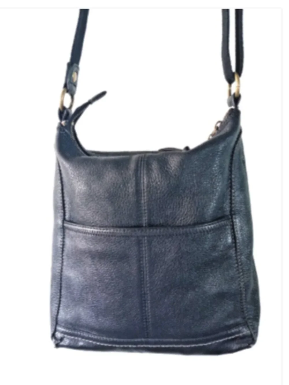 The Sak Iris Black Pebbled Soft Leather Messenger Crossbody Bag EUC